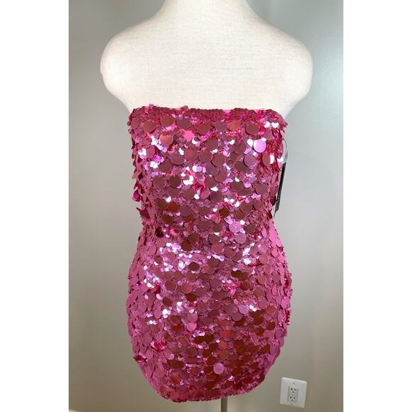 Retrofete Nolia Sequin Embellished Strapless Candy Pink Mini Dress Size Medium - Picture 3 of 9
